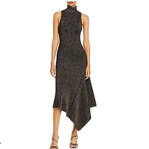 A.L.C. Asymmetric black/warm gold A-line party cocktail Midi Dress M